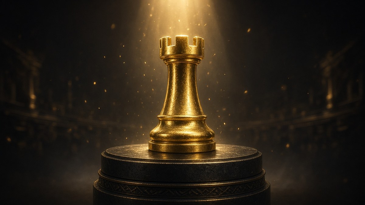 Gold rook under a spotlight